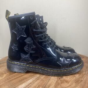 Dr Martens 1460 Glitter Star Womens Black Y2K Size 6 Leather Zip Up Boots